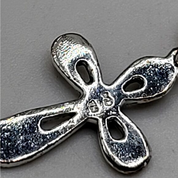 "5/$25" Vintage CW Silvertone Marcasite Cross Pendant Necklace 18" - Picture 7 of 11